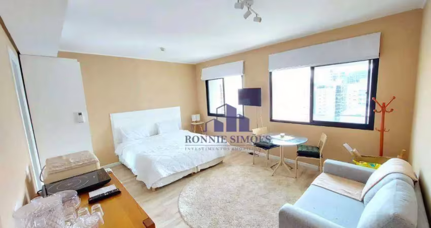 Apartamento flat à venda mobiliado, 30 m², ed. slaviero, av. rouxinol, 1 dormitório, 1 banheiro, 1 vaga, próximo do shopping ibirapuera