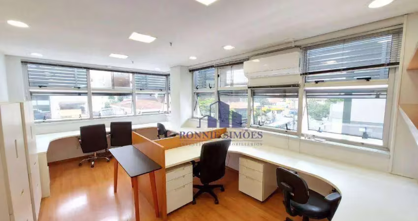 Sala comercial mobiliada para alugar, 45 m², ed. iraí office building, av. iraí, 3 salas, 2 banheiros, 1 vaga, próximo ao metrô e shopping ibirapuera