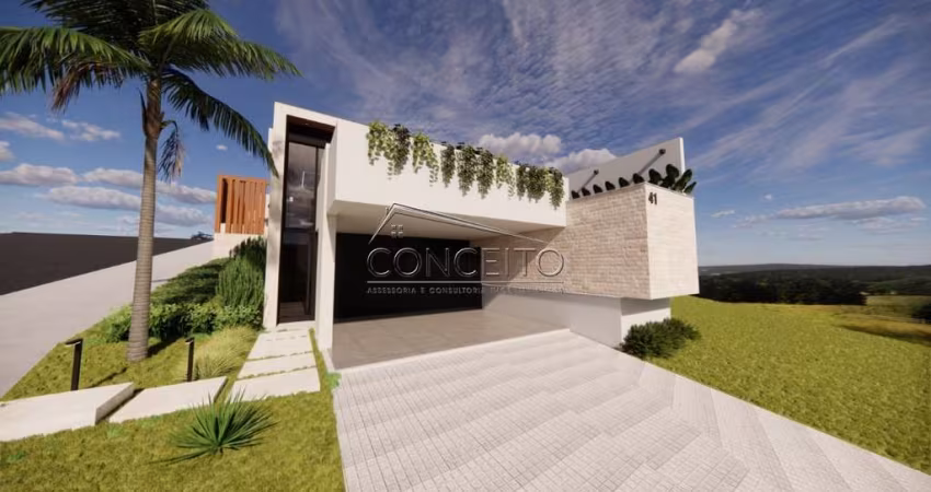 Casa semi térrea em construção no Condomínio Belmonte Piracicaba com 185 m² | 3 suítes, sendo 1 com closet e 4 vagas de garagem.