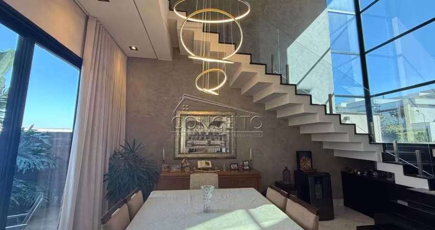 Sobrado de alto padrão à venda no condomínio Residencial Villa D'Aquila com 214 m² | 3 suítes, escritório e 4 vagas de garagem.