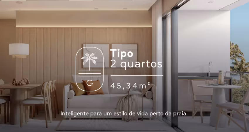 Apartamento, 02 quartos, 01 suíte, vista piscina com acesso ao mar e serviços de praia