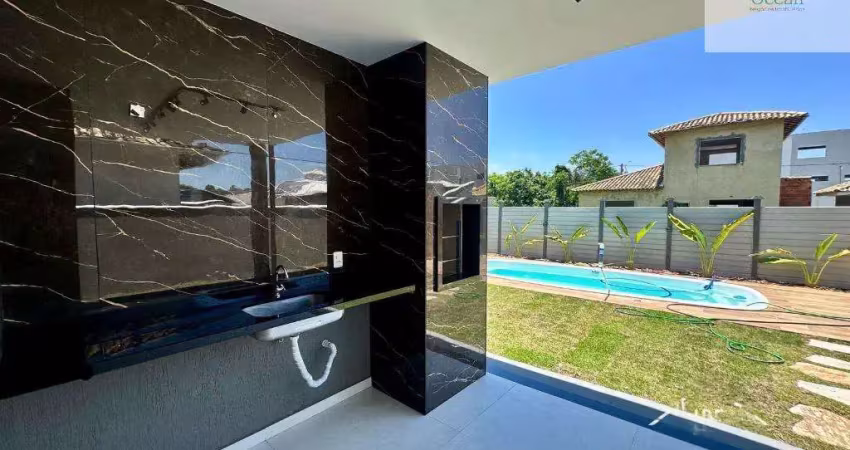 Ocean vende: maricá, condomínio pedra de inoã, casa 3 quartos(1suíte+closet), área gourmet, piscina