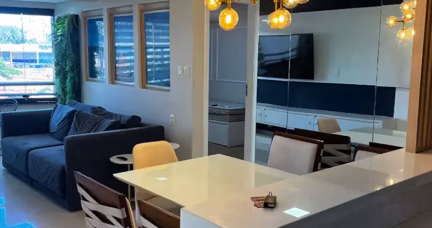 Apartamento para locação, 2/4, suíte, varanda integrada c/ espaço gourmet, mobiliado, 70m2, vaga de garagem