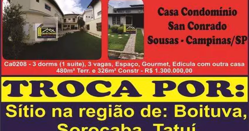 Casa em condomínio para venda em campinas, loteamento caminhos de são conrado (sousas), 3 dormitórios, 3 suítes, 5 banheiros, 4 vagas