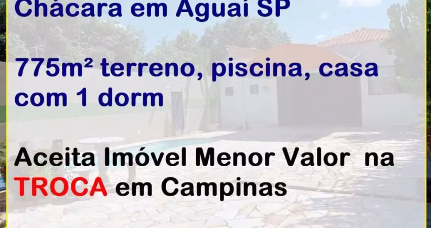 Chácara para venda em aguaí / sp, venda, 775m² terreno - r$ 550.000,00 aceita imóvel menor valor em campinas sp
