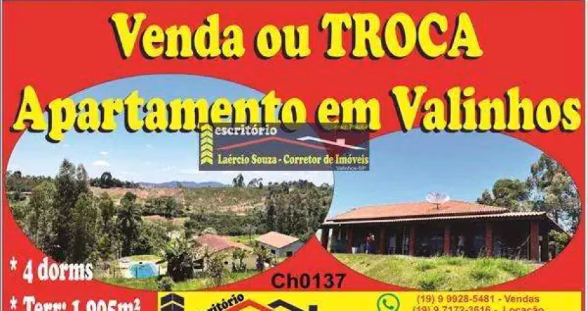 Chácara 1905m² munhoz-mg, r$ 320.000 venda ou troca 100% por apartamento em valinhos sp