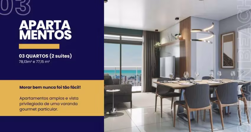 Ocean beach no bessa: o apartamento dos seus sonhos, com 3 quartos, 2 suítes, 2 salas e 77,15 m², a poucos passos do mar. agende sua visita já!