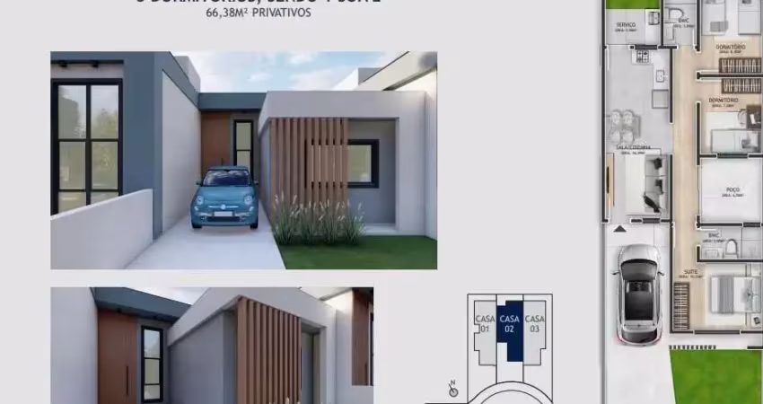 Casa geminada 3 quartos com 1 suíte e 66m² - nova palhoça