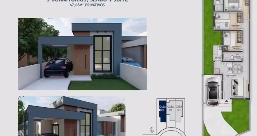 Casa geminada 3 quartos com 1 suíte e 68m² - nova palhoça