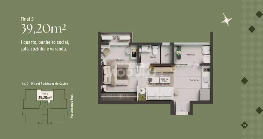 FLAT à venda, 1 quarto, 1 vaga, Santa Mônica - Uberlândia/MG