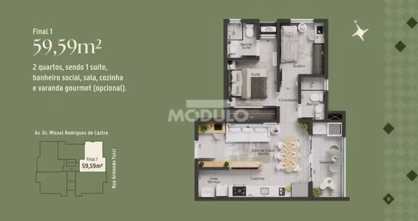 APARTAMENTO à venda, 2 quartos, 1 suíte, 2 vagas, Santa Mônica - Uberlândia/MG