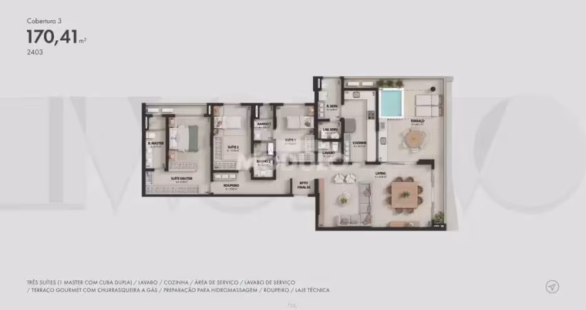 COBERTURA à venda, 3 quartos, 3 suítes, 3 vagas, JARDIM KARAIBA - Uberlândia/MG