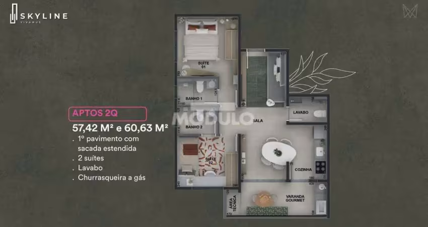 Apartamento à venda, 2 quartos, 2 suítes, 2 vagas, tibery - uberlândia/mg