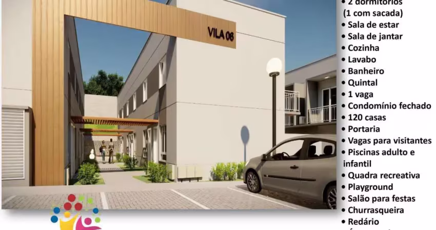 Residencial Allegrare, Casas Sobrados de 59m2 a 82m2, 2 Dormitórios, 1 Vaga de Garagem,Área de Lazer Completa, Portaria,Vagas de Visitantes