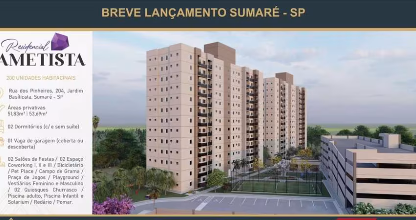 Residencial Ametista Aptos 51,83m2 e 53,69m2, Área de Lazer Completa, Edificio Garagem