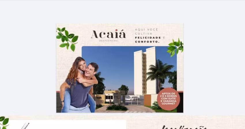 Breve Lançamento Acaiá Residencial Aptos 54m2 a 59m2, 2 e 3 Dorms, Áreas Comuns Piscina, Salão de Festas, Academia, Varanda de Circulação, Playground