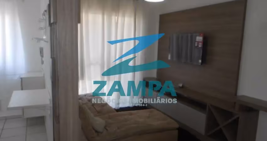 Apartamento mobiliado com 2 quartos, sala 2 ambientes com sacada, cozinha planejada e 1 vaga