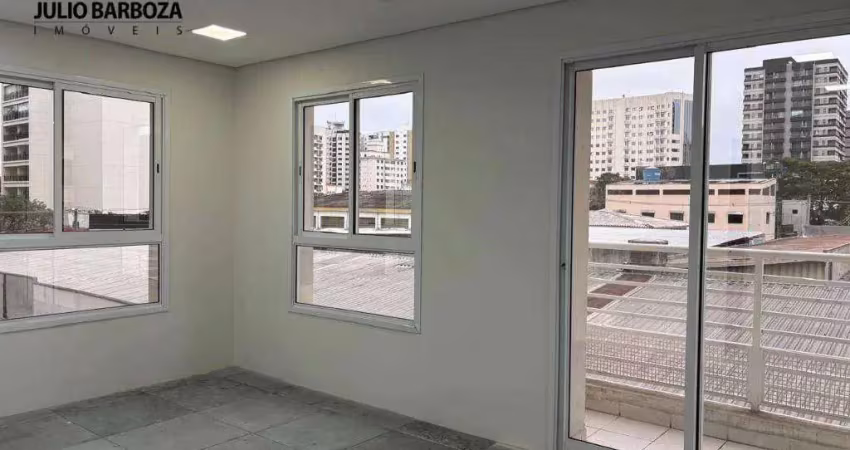 Sala comercial em moema, 1 quadra do metrô, com 1 vaga de garagem