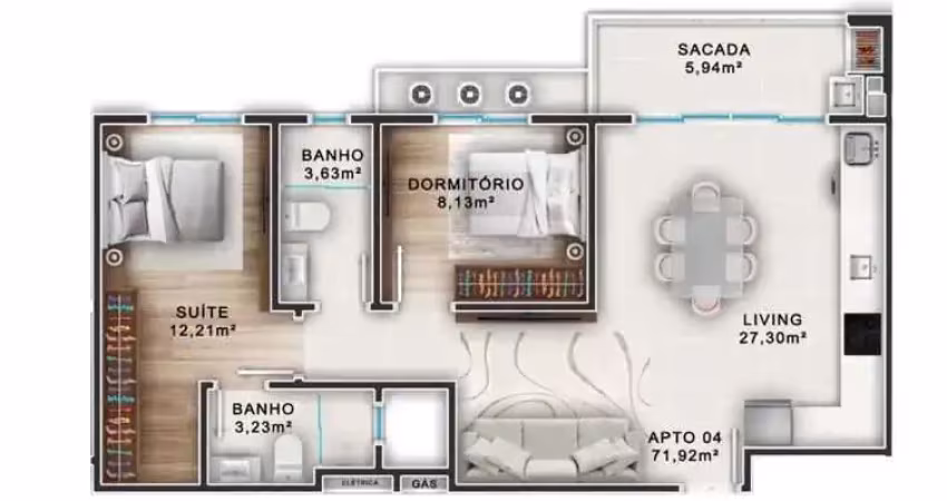 Apartamento na planta com 2 dormitórios sendo 1 suíte e 1 vaga de garagem em penha-sc