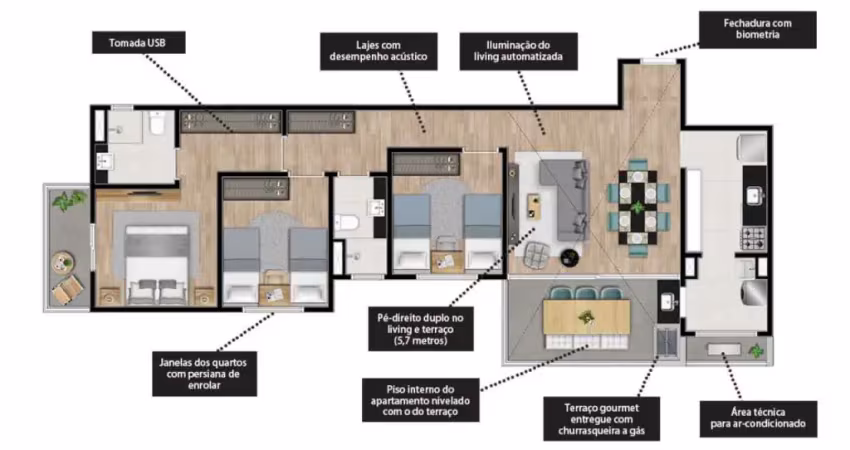 Open View Horto - Jundiaí com 97 m2 - Contra-piso