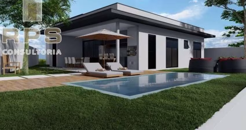 Casa no Terras de Atibaia II Alto Padrão Casa Terrea 209m² Terreno com 475m², 3 suítes com closet , Sala ampla c/ pé direito duplo. Depósito externo.