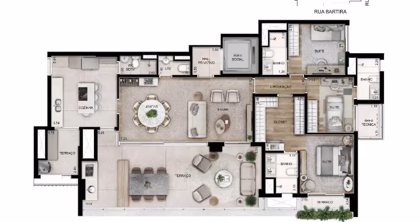 Luxuosa planta com 156 m² com 3 suites e 2 vagas de garagem demarcadas em perdizes