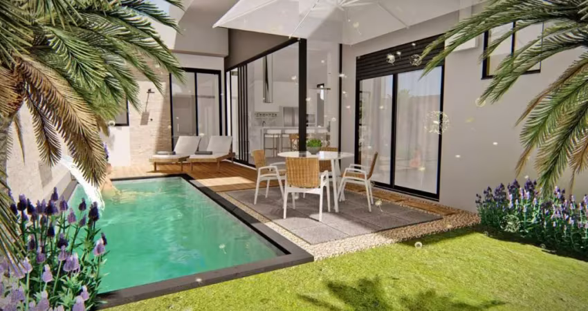 Casa térrea fino acabamento com 1 suíte com closet e dois dormitórios.