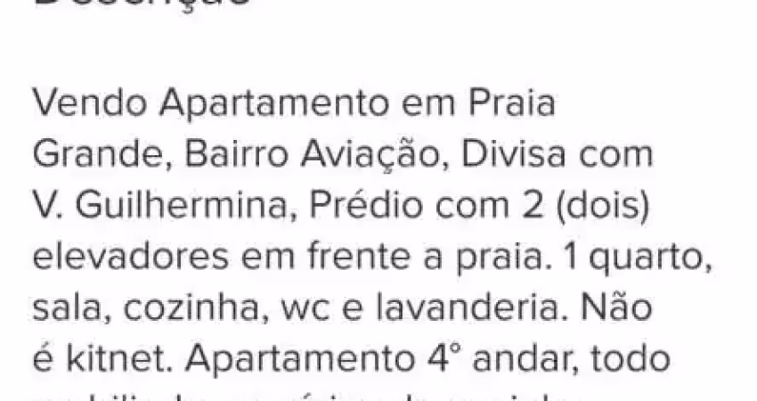 Apartamento em praia grande, aviação, frente da praia, todo mobiliado.