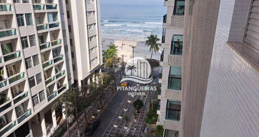 Apartamento amplo com vista para o mar, no calçadão, 70 metros da praia