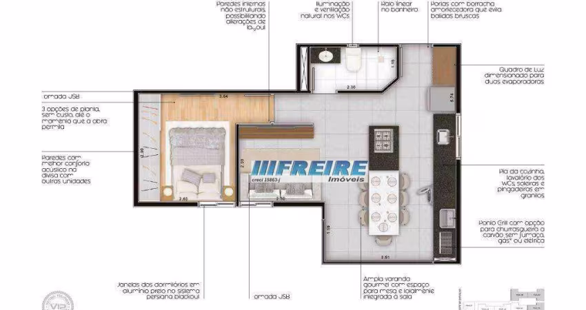 Apartamento com 1 dormitório à venda, 38 m² por R$ 309.255,87 - Vila Príncipe de Gales - Santo André/SP