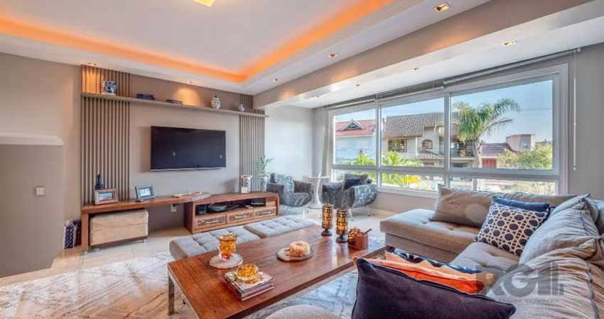 Casa mobiliada com 357 m² de área construída, 4 dormitórios sendo 3 suítes e 3 vagas de garagem no bairro Chácara das Pedras.&lt;BR&gt;&lt;BR&gt;Primeiro Pavimento: Hall de entrada, lavabo, sala de es