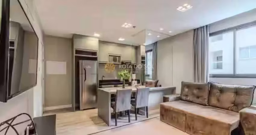 Infinity Tower Flat mobiliado com 1 quarto e 1 vaga na Meia Praia
