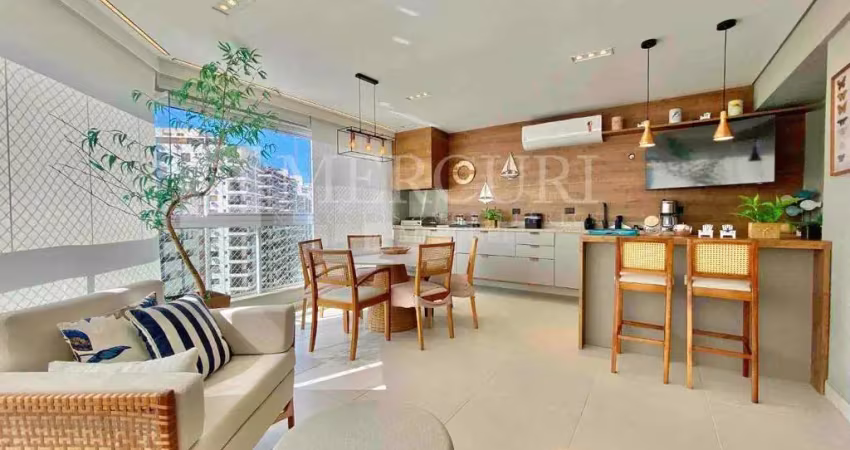 Apartamento no guarujá, pitangueiras, região barra funda, 3 quartos, sala para 2 ambientes e varanda gourmet com vista para o mar - mercuri imóveis