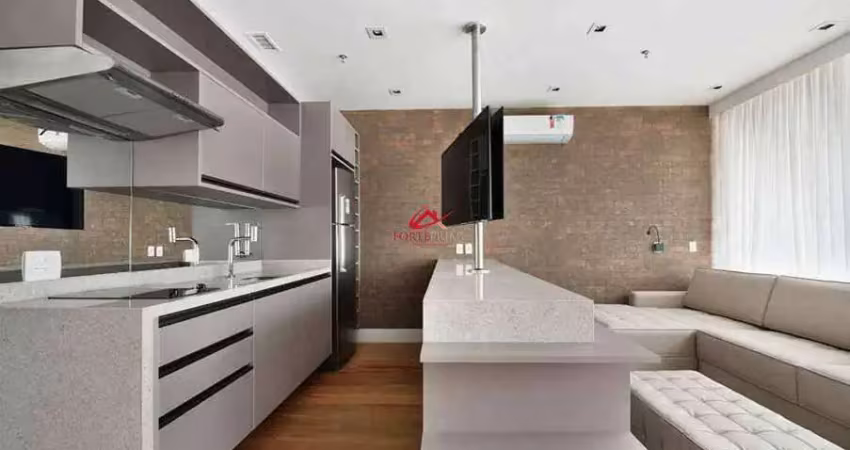 Apartamento com um dormitório, mobiliado, uma vaga de garagem, locação, vila olímpia