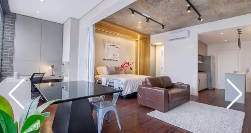 Apartamento com um dormitório, todo mobiliado, varanda, uma vaga de garagem, itaim bibi