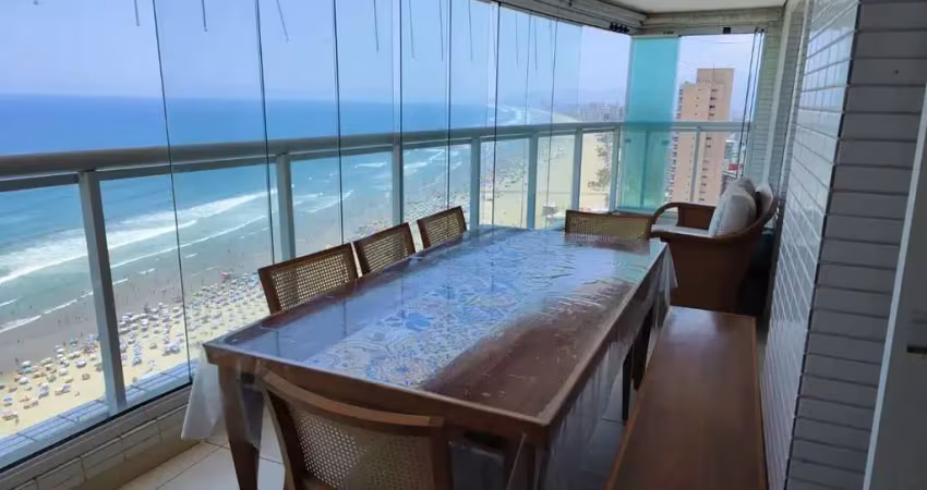 Apartamento frente mar com sacada gourmet e 3 suítes no bairro guilhermina na praia grande