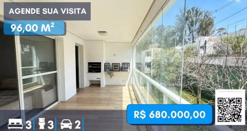 96m² 3 dormitórios sendo 1 suíte e com 2 vagas e churrasqueira na varanda
