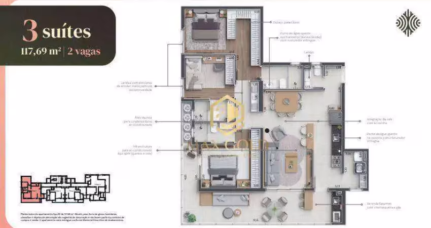 Apartamento com 3 dormitórios à venda, 117 m² por r$ 899.000,00 - barranco - taubaté/sp