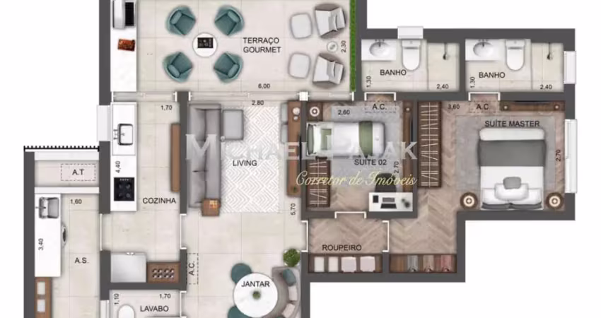 Apartamento tipo para venda com 2 quartos, sendo 2 suítes - michael pajak (11) 99996  -4550
