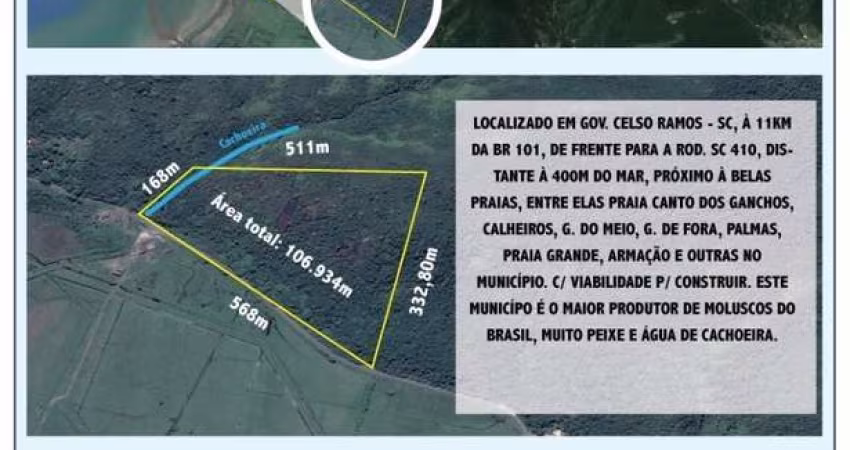 Oportunidade em Gov. Celso Ramos: terreno com 106.934m², cachoeira e próximo ao Mar.