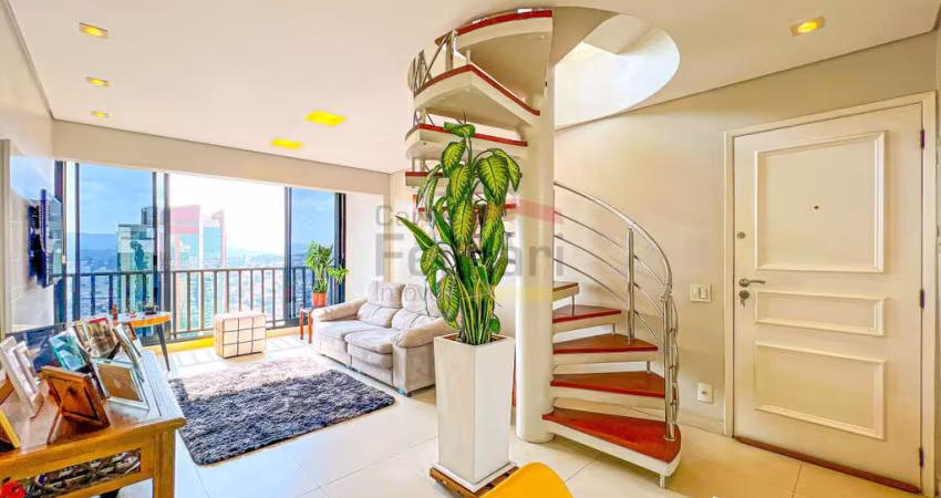 Cobertura duplex a venda toda mobiliada, 172 metros, piscina e churrasqueria, varanda com vista.
