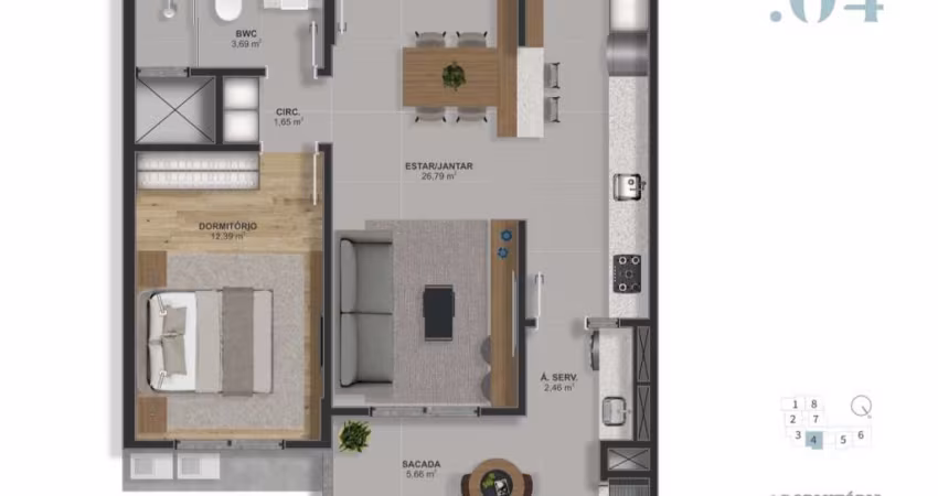 Barreiros | Apartamento 1 dormitório + garagem