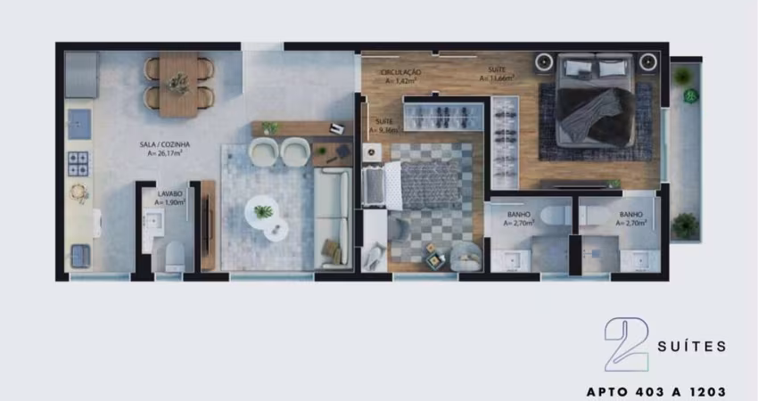 Centro | Apartamento 2 suítes + 2 vagas e hb