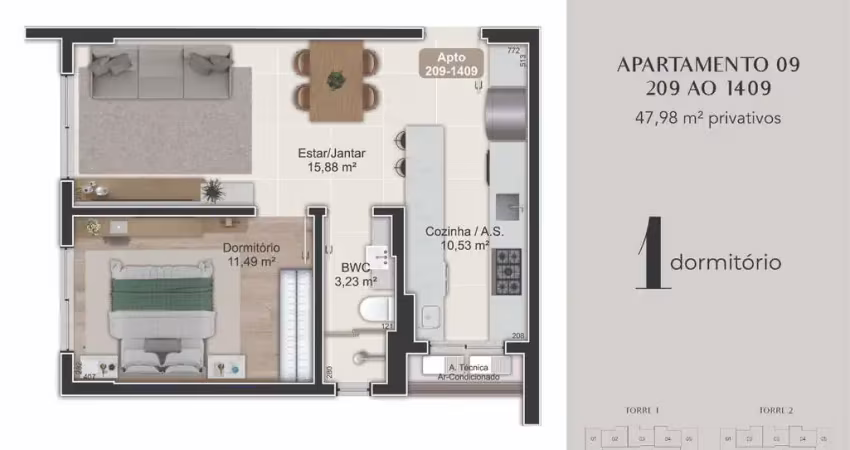 Apartamento com 1 quarto à venda na Rua Eugênio Raulino Koerich, 266, Campinas, São José