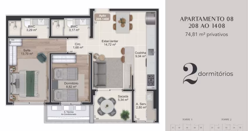 Venda | Apartamento 2 quartos (1 suíte)
