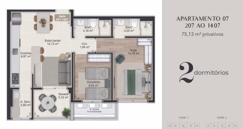 Venda | Apartamento 2 quartos (1 suíte)