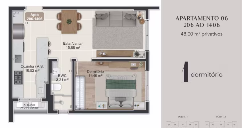 Venda | Apartamento 1 quarto + garagem e hobby box