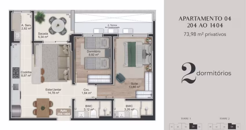 Venda | Apartamento 2 quartos (1 suíte)