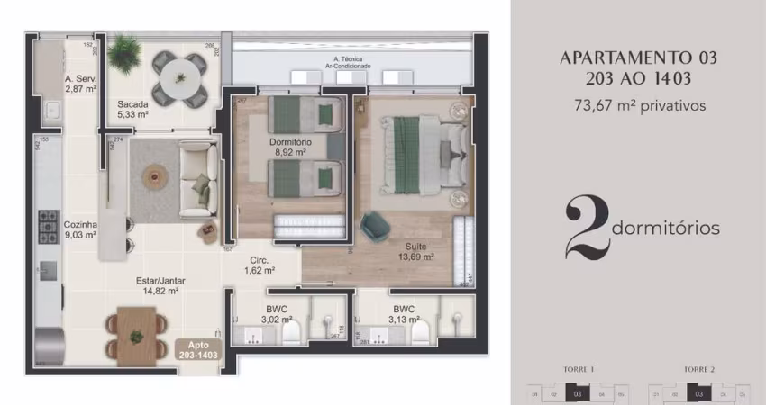 Venda | Apartamento 2 quartos (1 suíte)