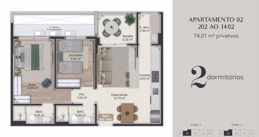 Venda | Apartamento 2 quartos (1 suíte)